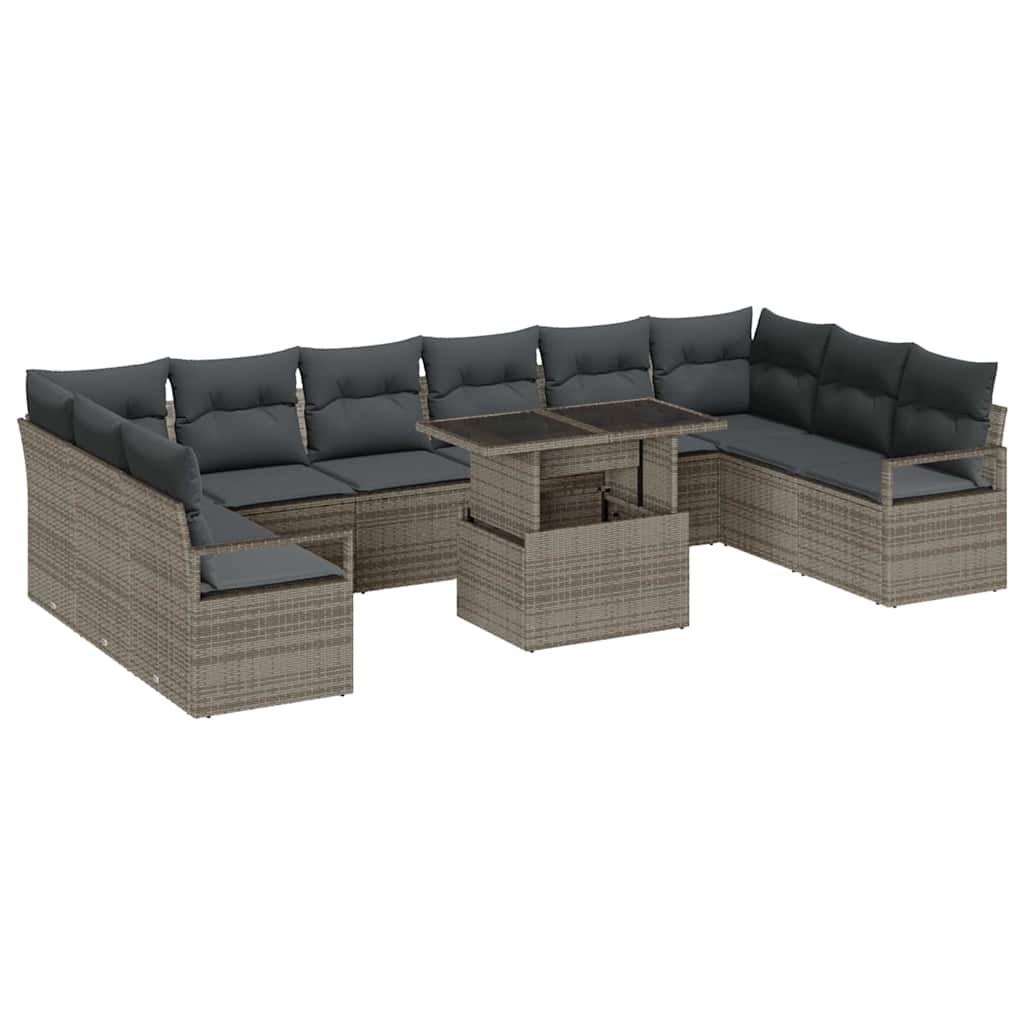 Garten-Sofa-Set mit Kissen 11 pcs Grau Poly-Rattan