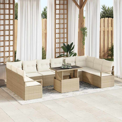 Garten-Sofa-Set mit Kissen 11 pcs Beige und Creme Poly-Rattan