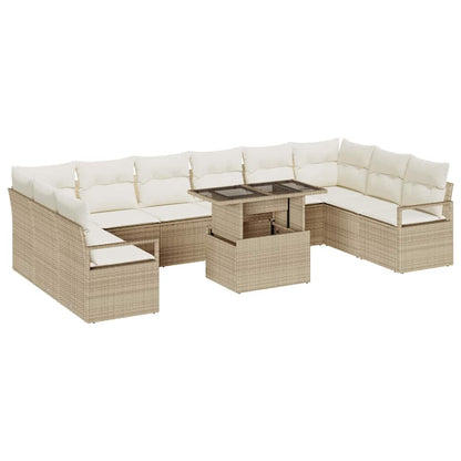 Garten-Sofa-Set mit Kissen 11 pcs Beige und Creme Poly-Rattan