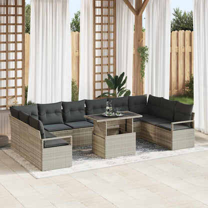 Garten-Sofa-Set mit Kissen 11 pcs Hellgrau Poly-Rattan