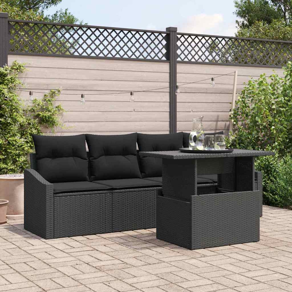 Garten-Sofa-Set mit Kissen 5 pcs Schwarz Poly-Rattan