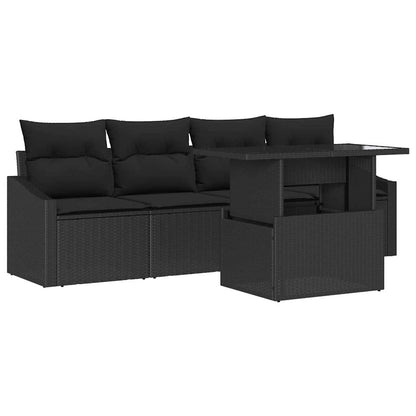 Garten-Sofa-Set mit Kissen 5 pcs Schwarz Poly-Rattan