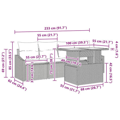Garten-Sofa-Set mit Kissen 5 pcs Schwarz Poly-Rattan