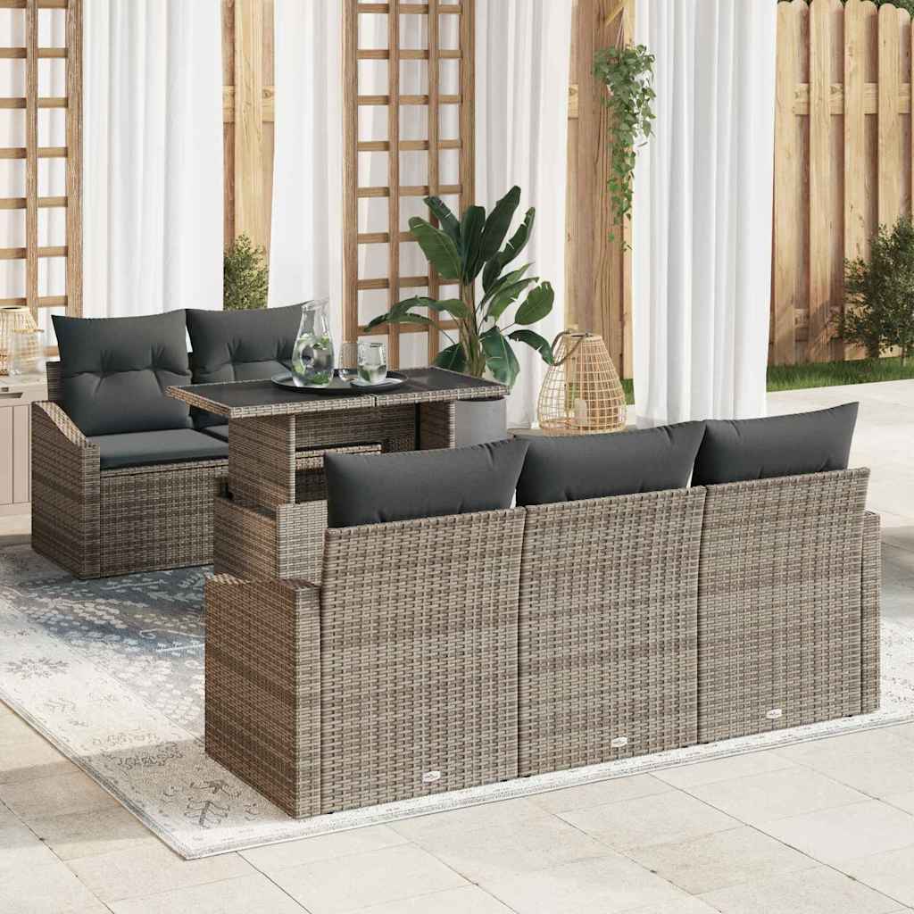Garten-Sofa-Set mit Kissen 6 pcs Grau Poly-Rattan