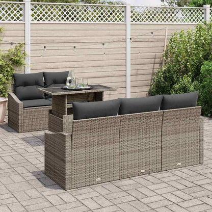 Garten-Sofa-Set mit Kissen 6 pcs Grau Poly-Rattan