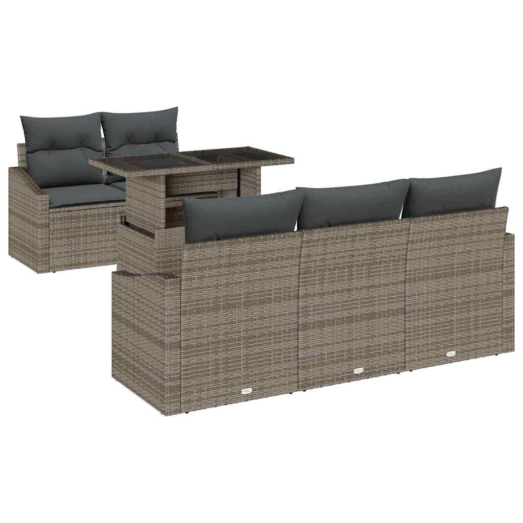 Garten-Sofa-Set mit Kissen 6 pcs Grau Poly-Rattan