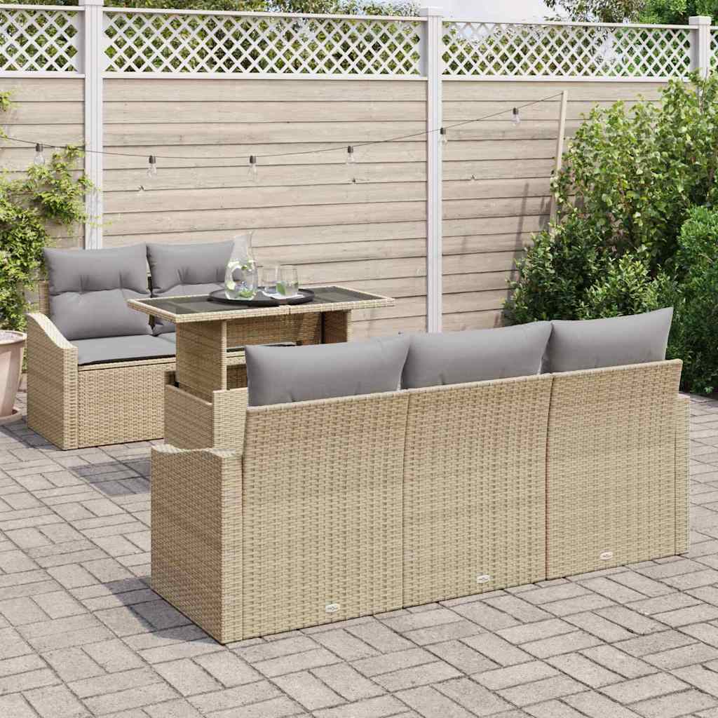 Gartensofa-set mit Kissen 6 pcs Beige und Hellgrau Poly-Rattan
