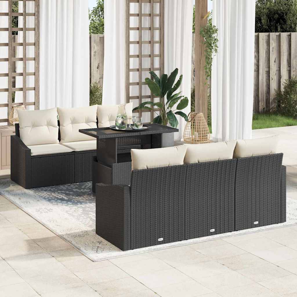 Garten-Sofa-Set 7 pcs Schwarz und Creme 100 x 55 x 73 cm