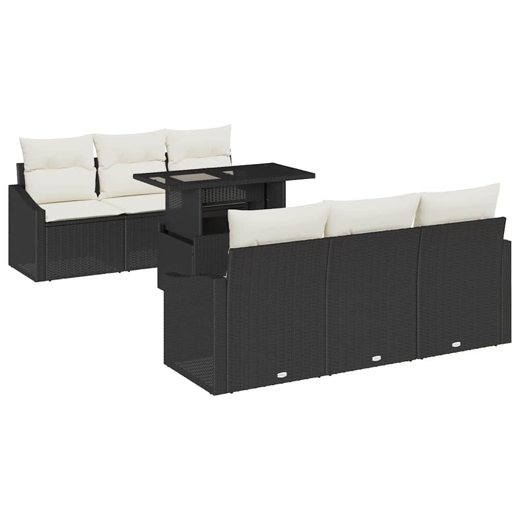 Garten-Sofa-Set 7 pcs Schwarz und Creme 100 x 55 x 73 cm