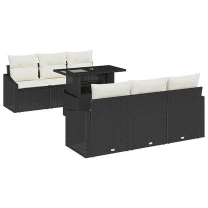 Garten-Sofa-Set 7 pcs Schwarz und Creme 100 x 55 x 73 cm