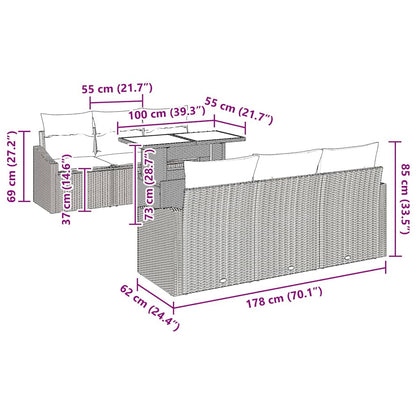 Garten-Sofa-Set 7 pcs Schwarz und Creme 100 x 55 x 73 cm