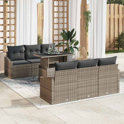 Gartensofa-set mit Speicher mit Kissen 7 pcs Grau Poly-Rattan