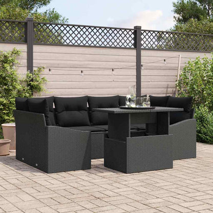 Garten-Sofa-Set mit Kissen 7 pcs Schwarz Poly-Rattan