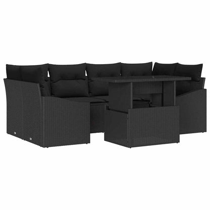 Garten-Sofa-Set mit Kissen 7 pcs Schwarz Poly-Rattan