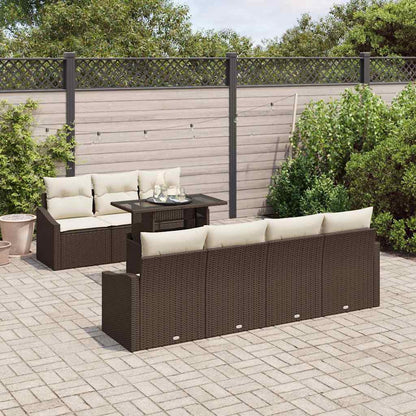 Gartensofa-set mit Kissen 8 pcs Braun und Creme Poly-Rattan