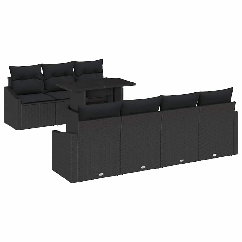 Gartensofa-set mit Kissen 8 pcs Schwarz Poly-Rattan