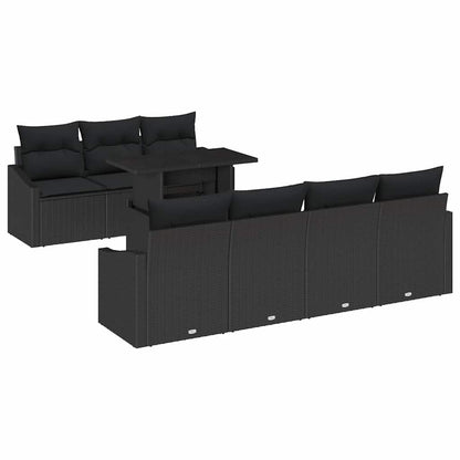 Gartensofa-set mit Kissen 8 pcs Schwarz Poly-Rattan