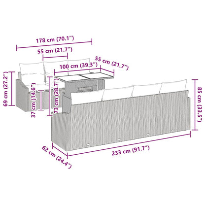 Gartensofa-set mit Kissen 8 pcs Schwarz Poly-Rattan