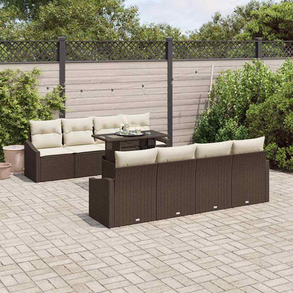 Gartensofa-set mit Kissen 7 pcs Braun und Creme Poly-Rattan