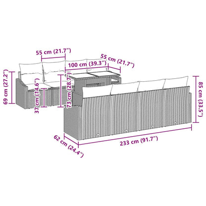 Gartensofa-set mit Kissen 7 pcs Braun und Creme Poly-Rattan