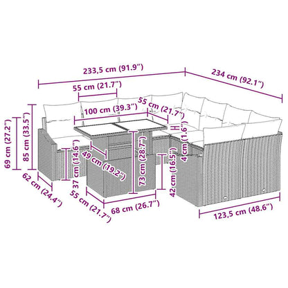 Gartensofa-set mit Kissen 9 pcs Beige und Hellgrau Poly-Rattan