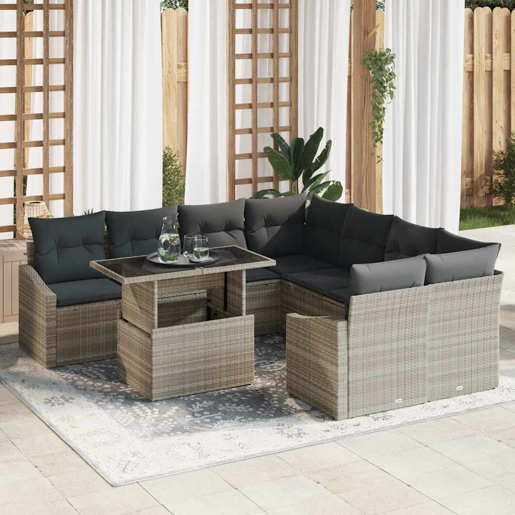 vidaXL Gartensofa-set mit Kissen 9 pcs Hellgrau Poly-Rattan