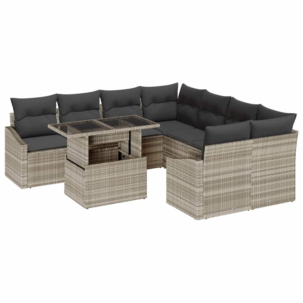 vidaXL Gartensofa-set mit Kissen 9 pcs Hellgrau Poly-Rattan