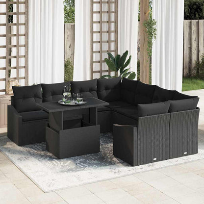 vidaXL Salon de jardin avec coussins 9 pcs Résine tressée noir