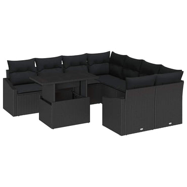 vidaXL Salon de jardin avec coussins 9 pcs Résine tressée noir