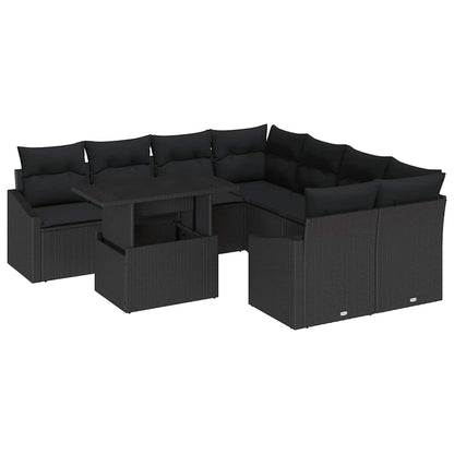 vidaXL Salon de jardin avec coussins 9 pcs Résine tressée noir