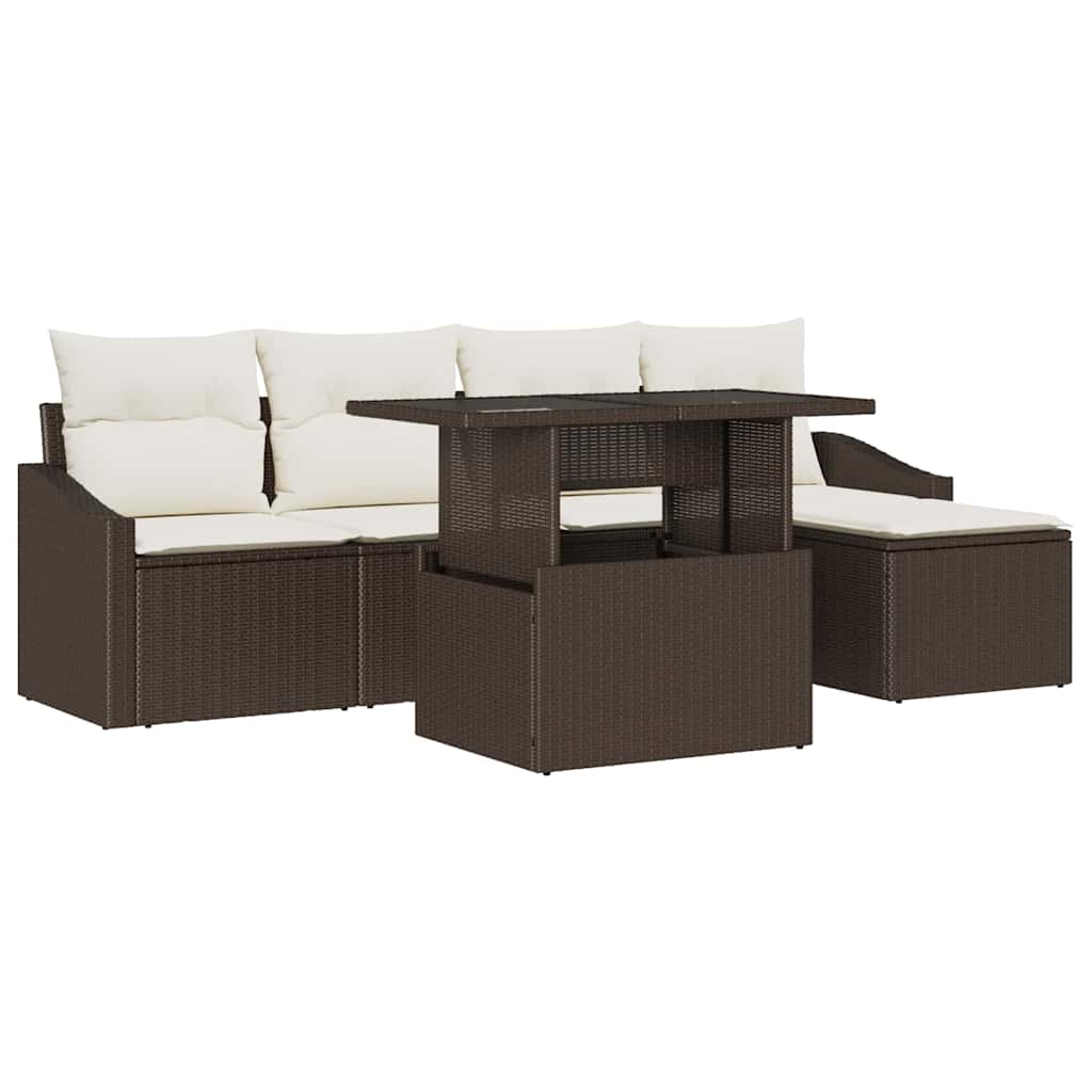 Garten-Sofa-Set mit Kissen 6 pcs Braun und Creme