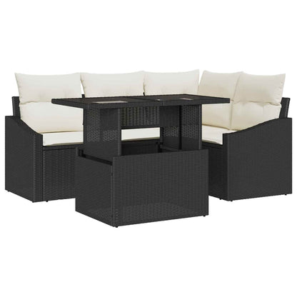 vidaXL Gartensofa-set mit Kissen 5 pcs Schwarz und Creme Poly-Rattan