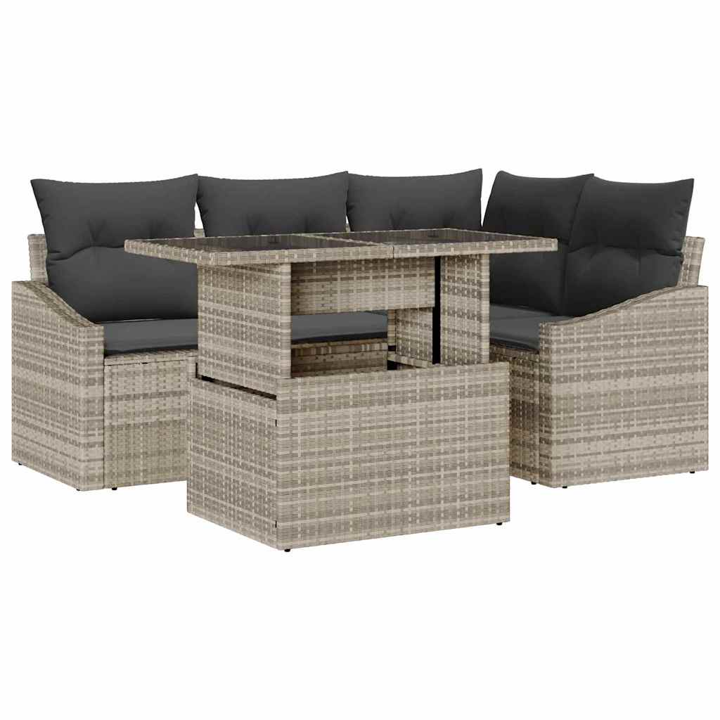 vidaXL Gartensofa-set mit Kissen 5 pcs Hellgrau Poly-Rattan