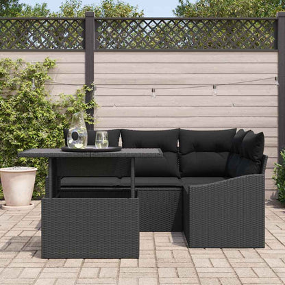 Gartensofa-set mit Kissen 5 pcs Schwarz Poly-Rattan
