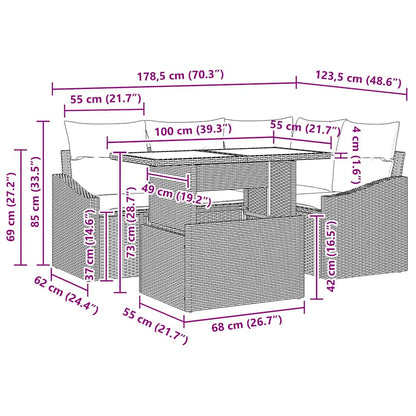 Gartensofa-set mit Kissen 5 pcs Schwarz Poly-Rattan