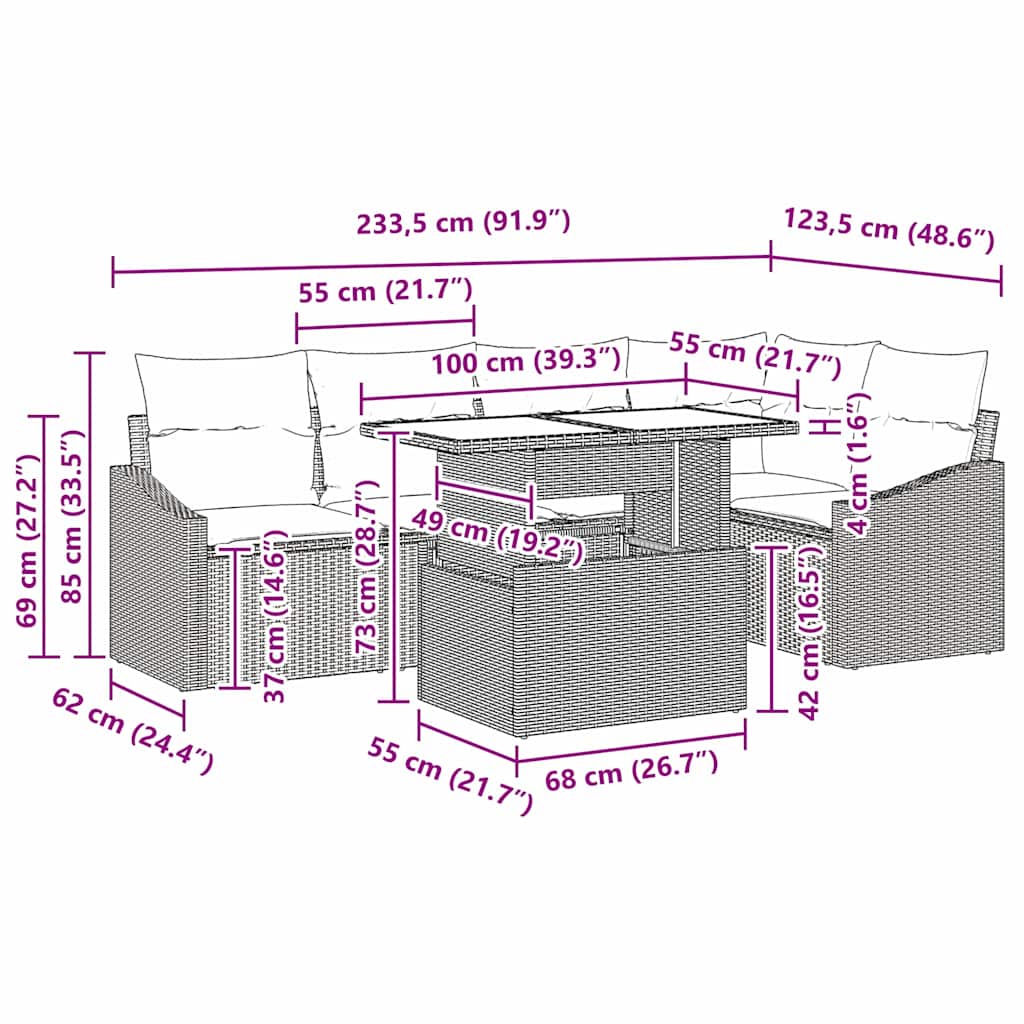 vidaXL Garten-Sofa-Set mit Kissen mit Speicher 6 pcs Hellgrau