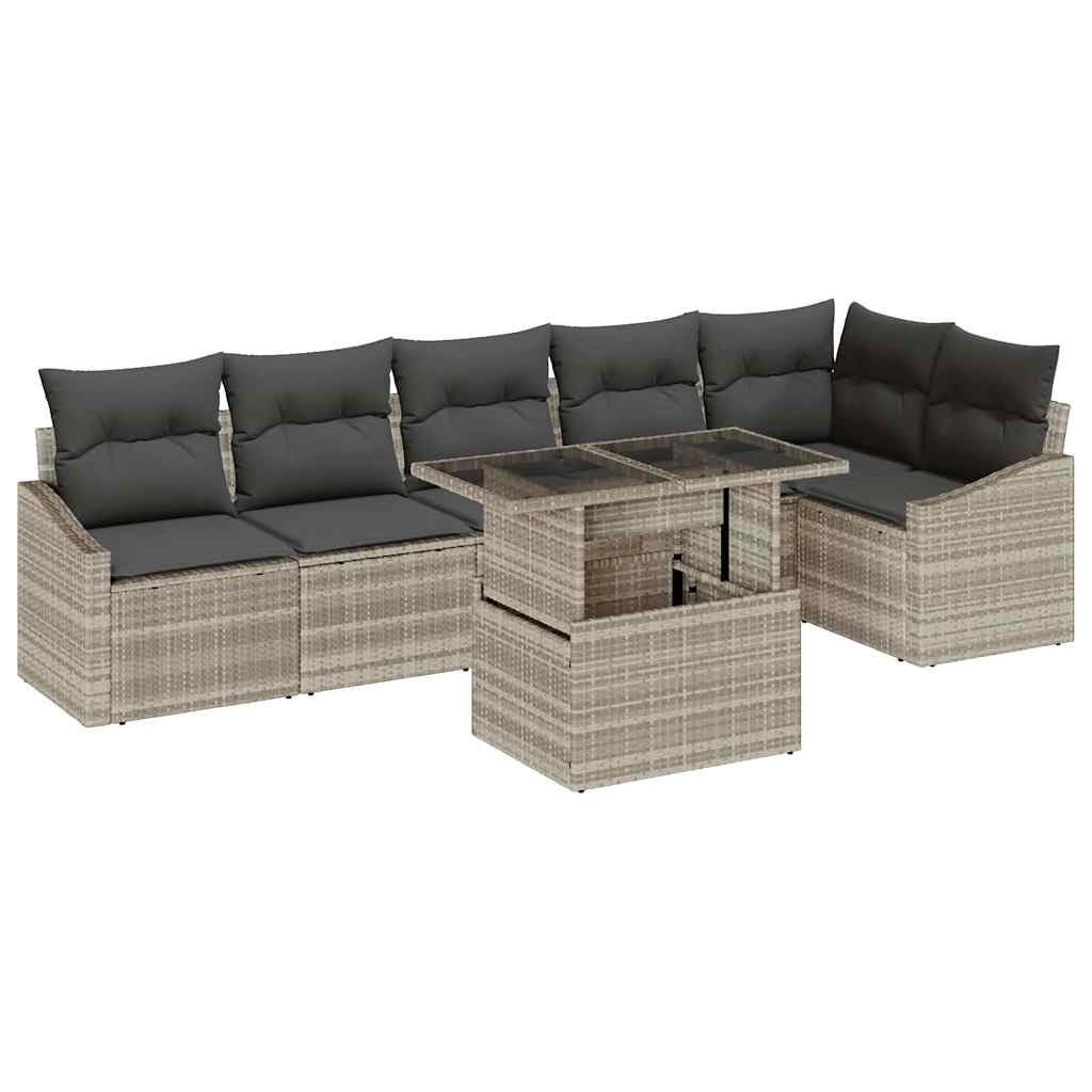 Gartensofa-set mit Kissen 7 pcs Hellgrau Poly-Rattan