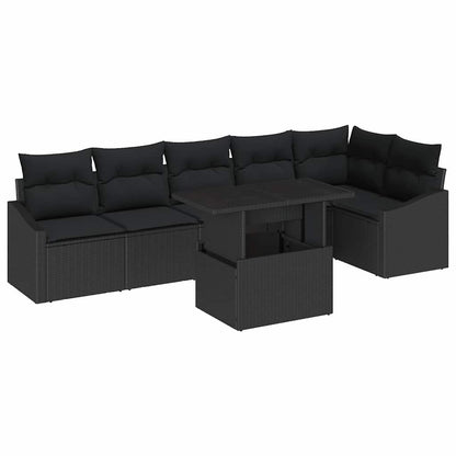 vidaXL Ensemble de canapés de jardin avec coussins 7 pcs Noir Résine tressée