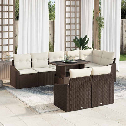 Garten-Sofa-Set mit Kissen mit Speicher 9 pcs Braun und Creme
