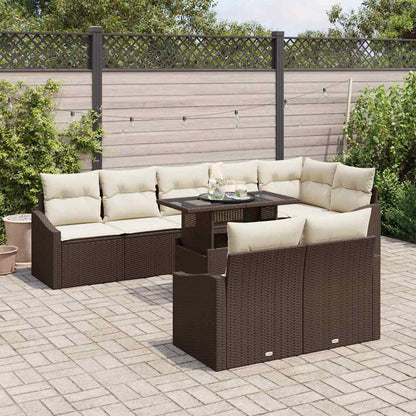 Garten-Sofa-Set mit Kissen mit Speicher 9 pcs Braun und Creme