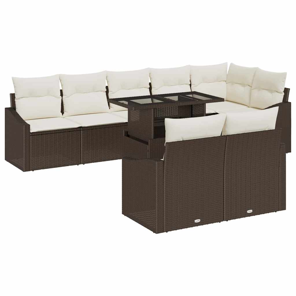 Garten-Sofa-Set mit Kissen mit Speicher 9 pcs Braun und Creme