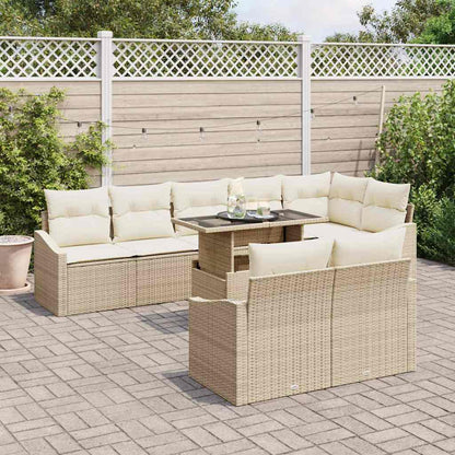 vidaXL Garten-Sofa-Set mit Kissen mit Speicher 9 pcs Beige und Creme