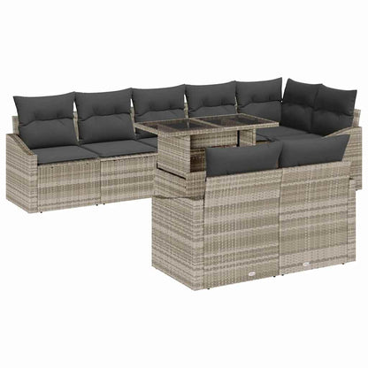 Garten-Sofa-Set mit Kissen mit Speicher 9 pcs Hellgrau