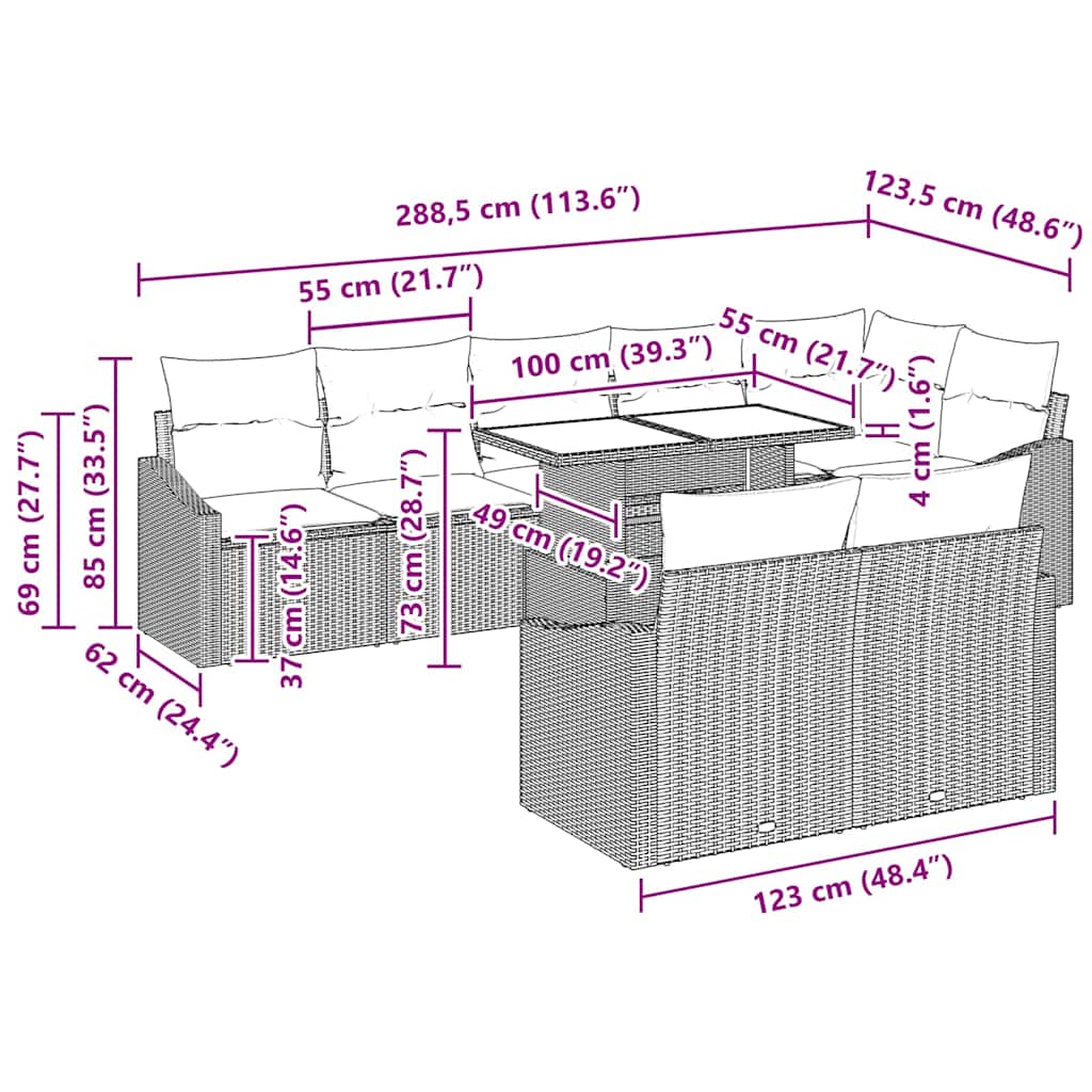 Garten-Sofa-Set mit Kissen mit Speicher 9 pcs Hellgrau