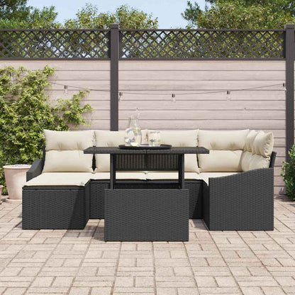 Garten-Sofa-Set mit Kissen 7 pcs Schwarz und Creme