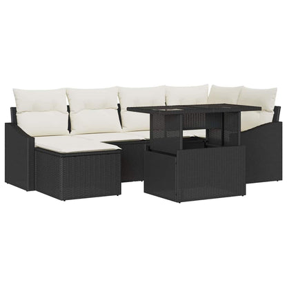 Garten-Sofa-Set mit Kissen 7 pcs Schwarz und Creme