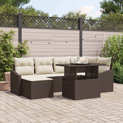 Garten-Sofa-Set mit Kissen 7 pcs Braun und Creme