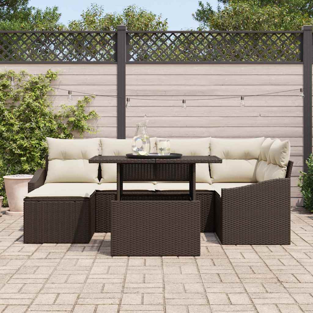 Garten-Sofa-Set mit Kissen 7 pcs Braun und Creme