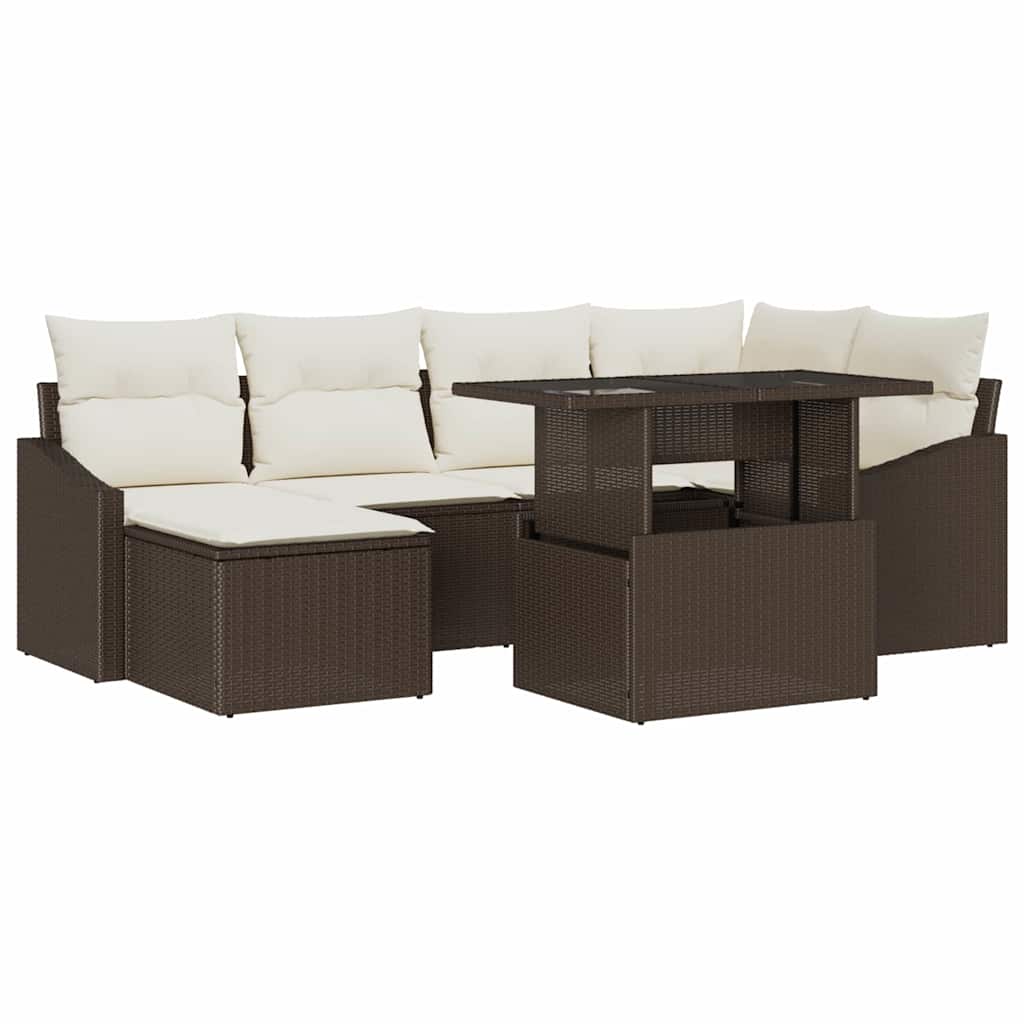 Garten-Sofa-Set mit Kissen 7 pcs Braun und Creme