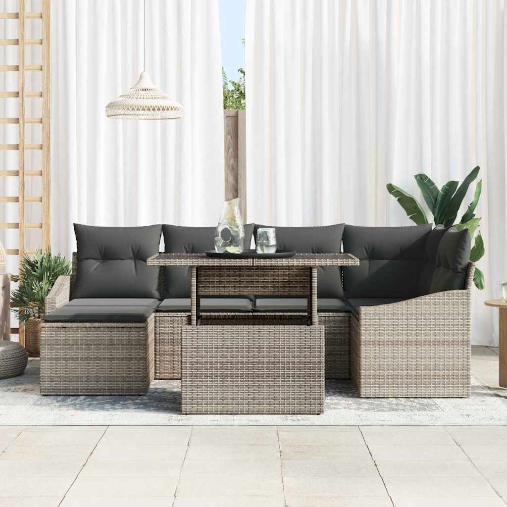 vidaXL Garten-Sofa-Set mit Kissen 7 pcs Grau